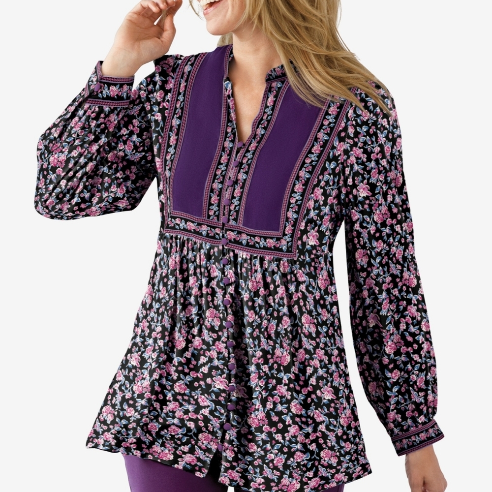 NWT Button-Front Mixed Print Tunic
